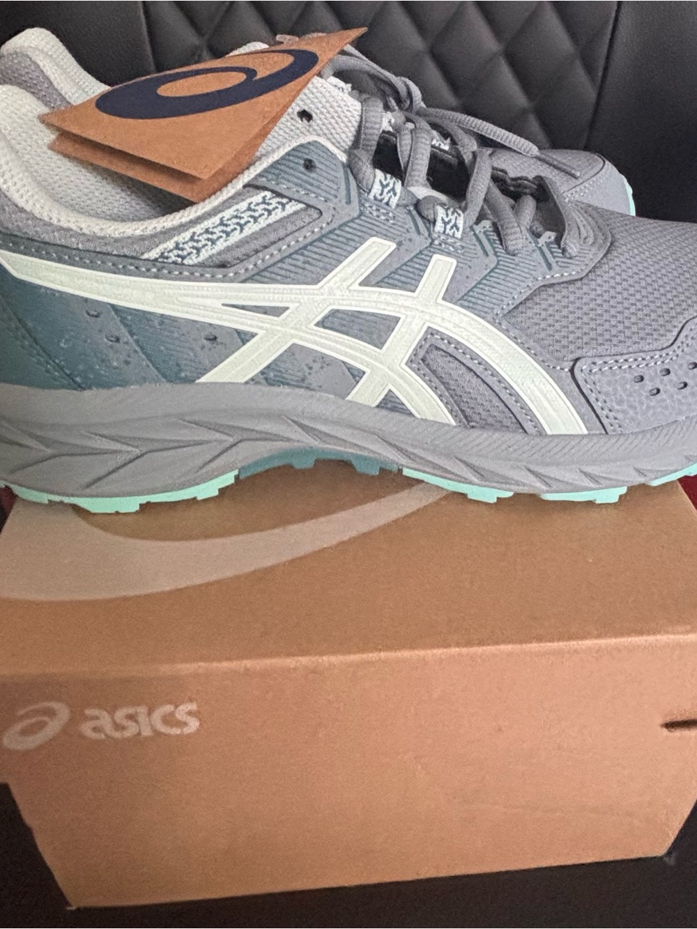 ASICS Youth Gray Running Sneakers with Mint Soles
